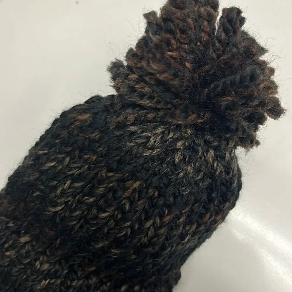 Homemade Wool and Acrylic Knitted Black & Brown Marbled Winter Hat- Chid/Small